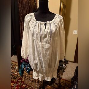Chico's White Peasant Tunic with Tie Neck